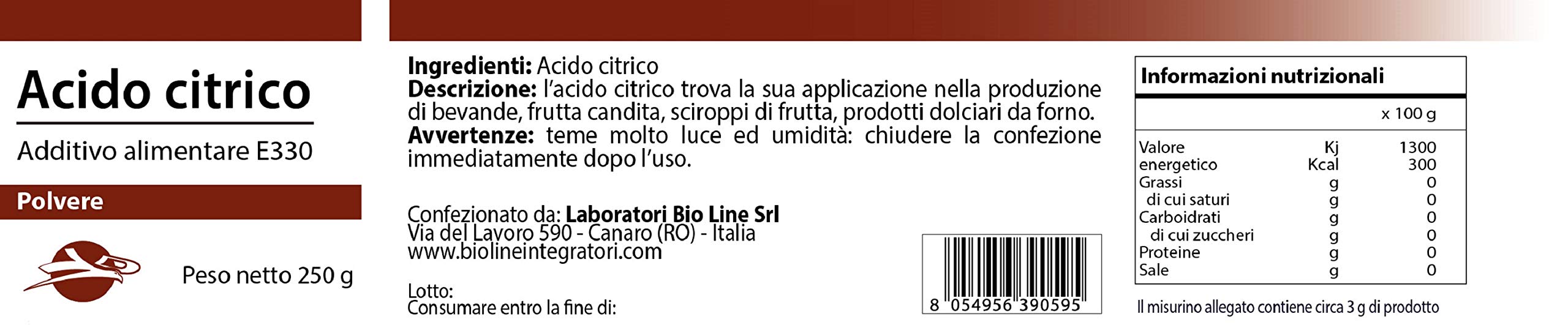 Acido citrico in polvere - 250 g