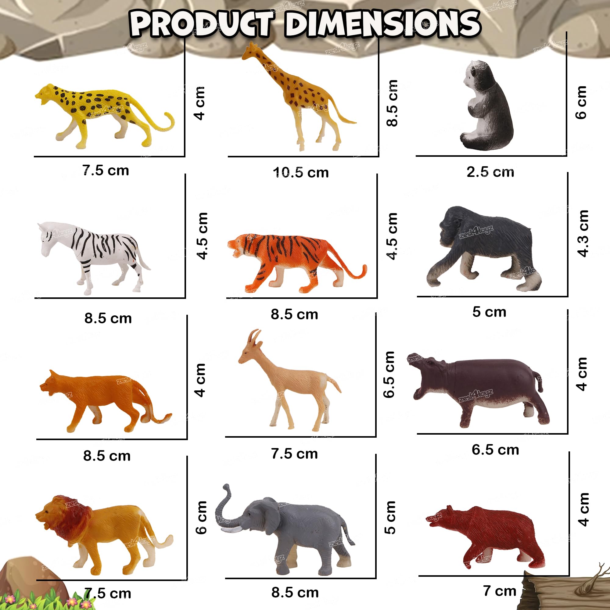 Zest 4 Toyz Animals Figures Set for Kids Zoo Wild Safari Jungle