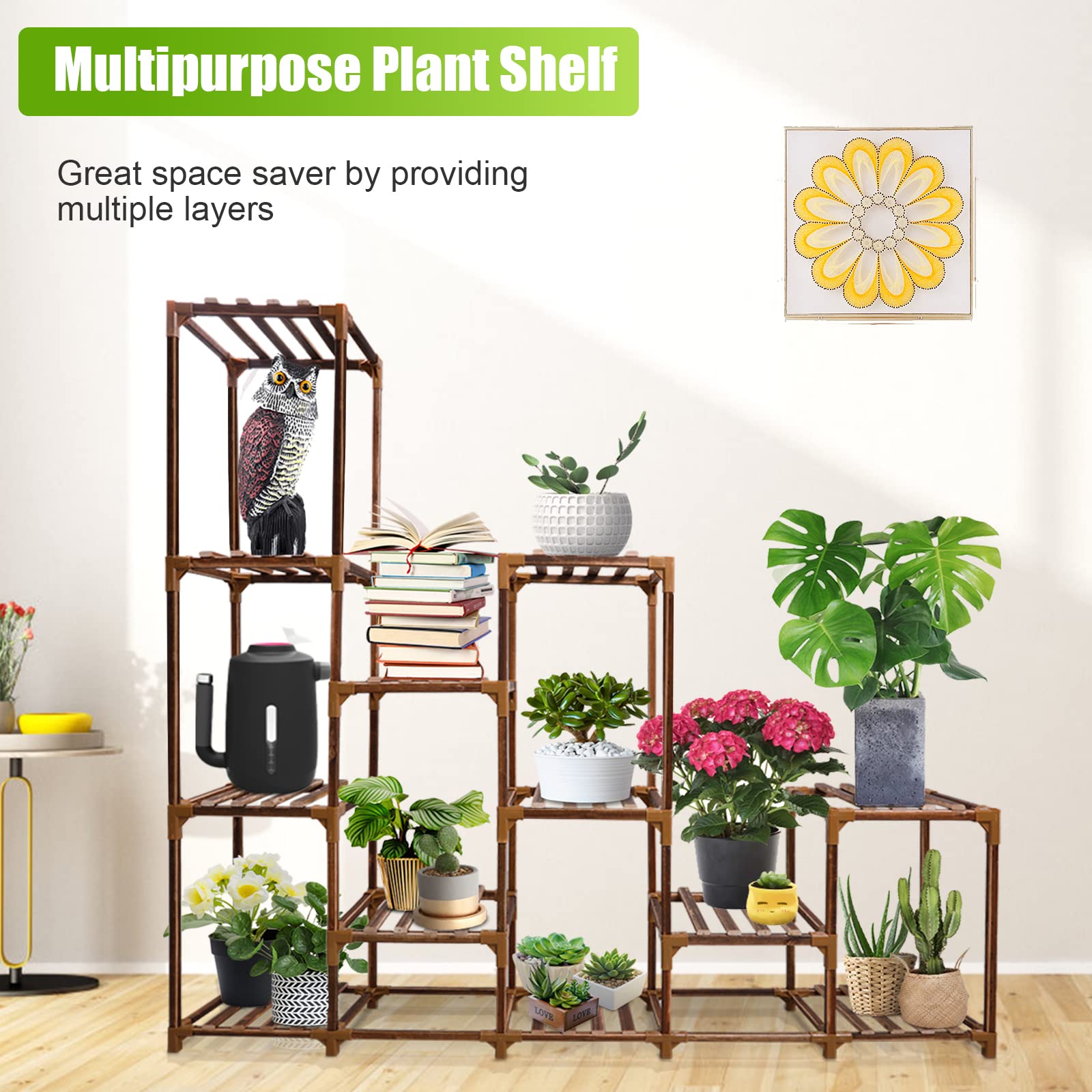 Samyoung Plant Stand Indoor Outdoor, Large12 Tier Tall Wood Plant Stands Multiple Plants Shelf
