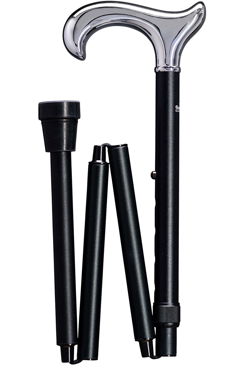 Designer Gehstock Gehhilfe Derby-Faltstock mit glanzverchromtem ergonomischem Griff