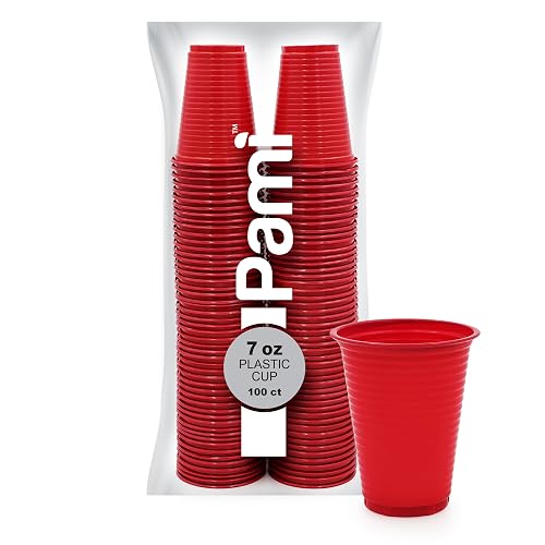 PAMI 7 oz Plastic Party Cups Red 100 Count