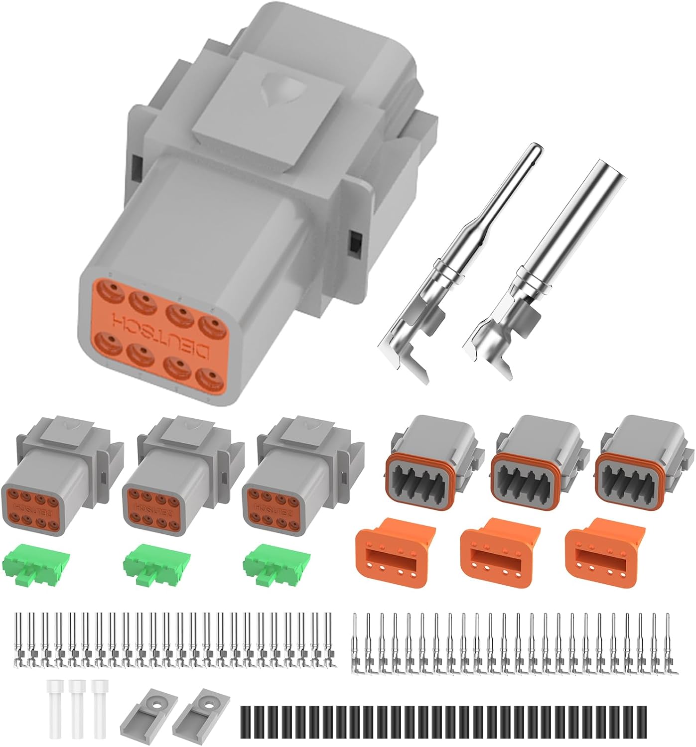 12 Pin Deutsch Connector Kit, Hoodutric Gray 12 Way Waterproof Electrical Connectors with Size 16 Solid Contacts 14-20AWG Wire Sealing Plugs and Heat Shrink Tubing for Car Truck Boat-3 Sets