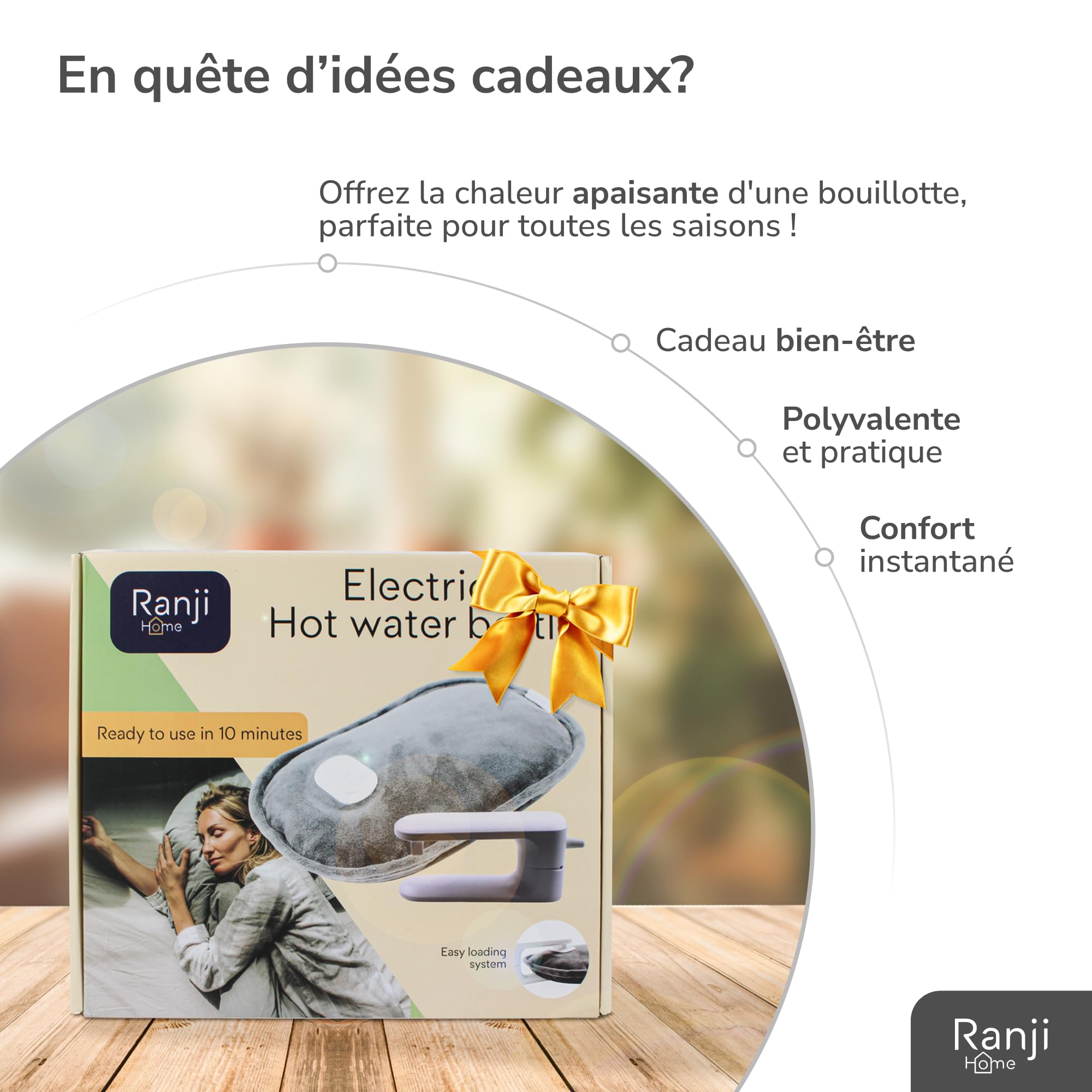 RANJI® Bouillotte Électrique Chauffante - Tissu Doux et Confortable, Protection Surchauffe, Chaleur Longue Durée, Soulage Douleurs Musculaires, Ventre, Mains et Pieds (Bouillote)