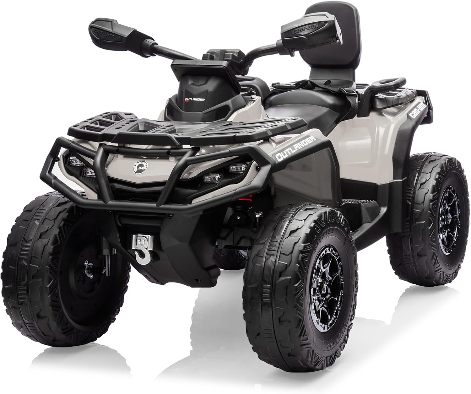 24V Kids Ride On Car,2 Seater Licensed Can-Am Electric ATV Car for Kids,4 Wheeler 4WD Ride On Electric Toy Car with Bluetooth,Led,3 Speeds,Leather Seats,Grey