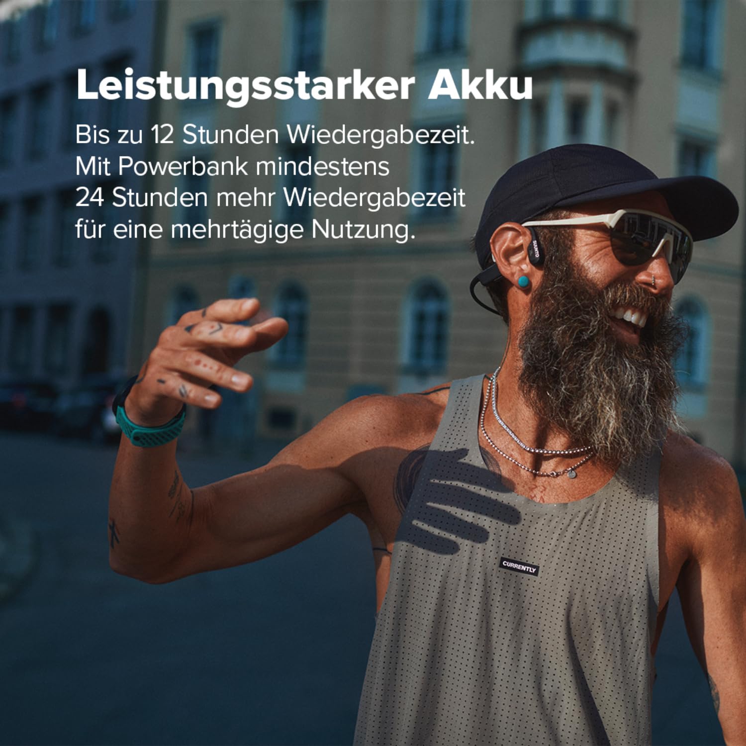 SUUNTO Wing 2 Knochenschall Kopfhörer, Open-Ear Sport Ohrhörer, IP66 Wasserdicht, Bis zu 36 Std Akkulaufzeit mit Powerbank, LED Leuchte für Sicherheit, Robustes Mikrofon für Deutliche Anrufe