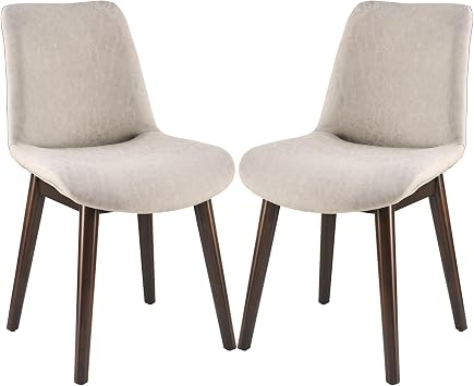 Upholstered Dining Chairs Set of 2, Modern Chairs with Solid Wood Legs and PU Leather Cushion for Living Room, Dining Room, Bedroom and Outdoor Lounge, Ivory White CYV66SA-1