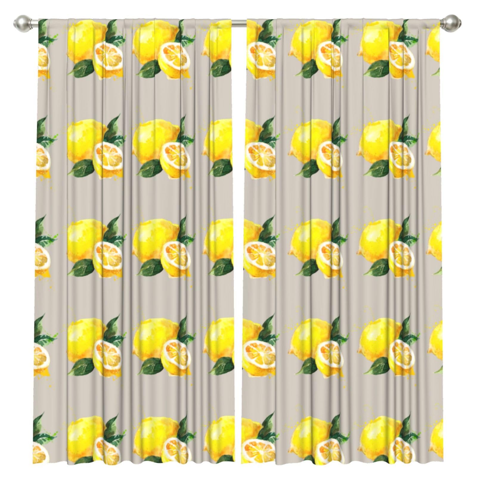 InOmak Watercolor Summer Fruit Lemons Slich Leaves, 2 Panels Window Curtains 52 x 84 Inch Blackout Curtains for Living Room Bedroom