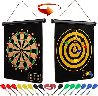 Ranslen Magnetic Dart Board for Kids & Adults - Safe Double Sided with 15 Magnetic Darts, Fun Gifts for Boys Girls Ages 6-12