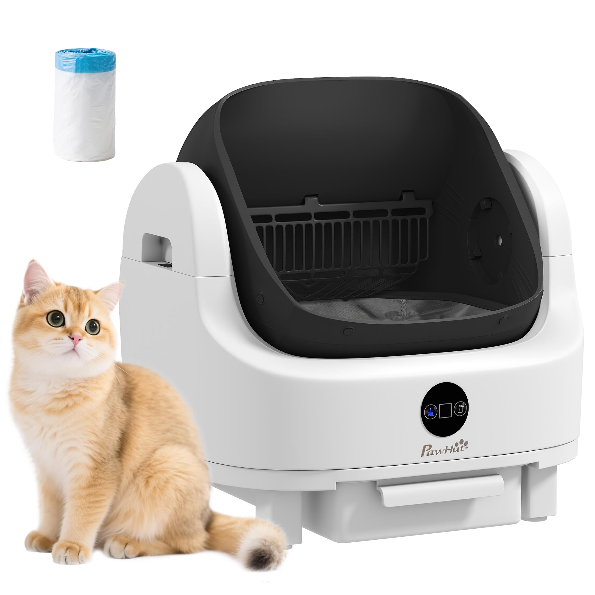 PawHut Self Cleaning Cat Litter Tray Top Opening Design, Automatic Litter Box More Space for Multiple & Senior, Large Cats, Integrated Security Protection, Odor-Free, Instant Cleaning & Easy Scooping
