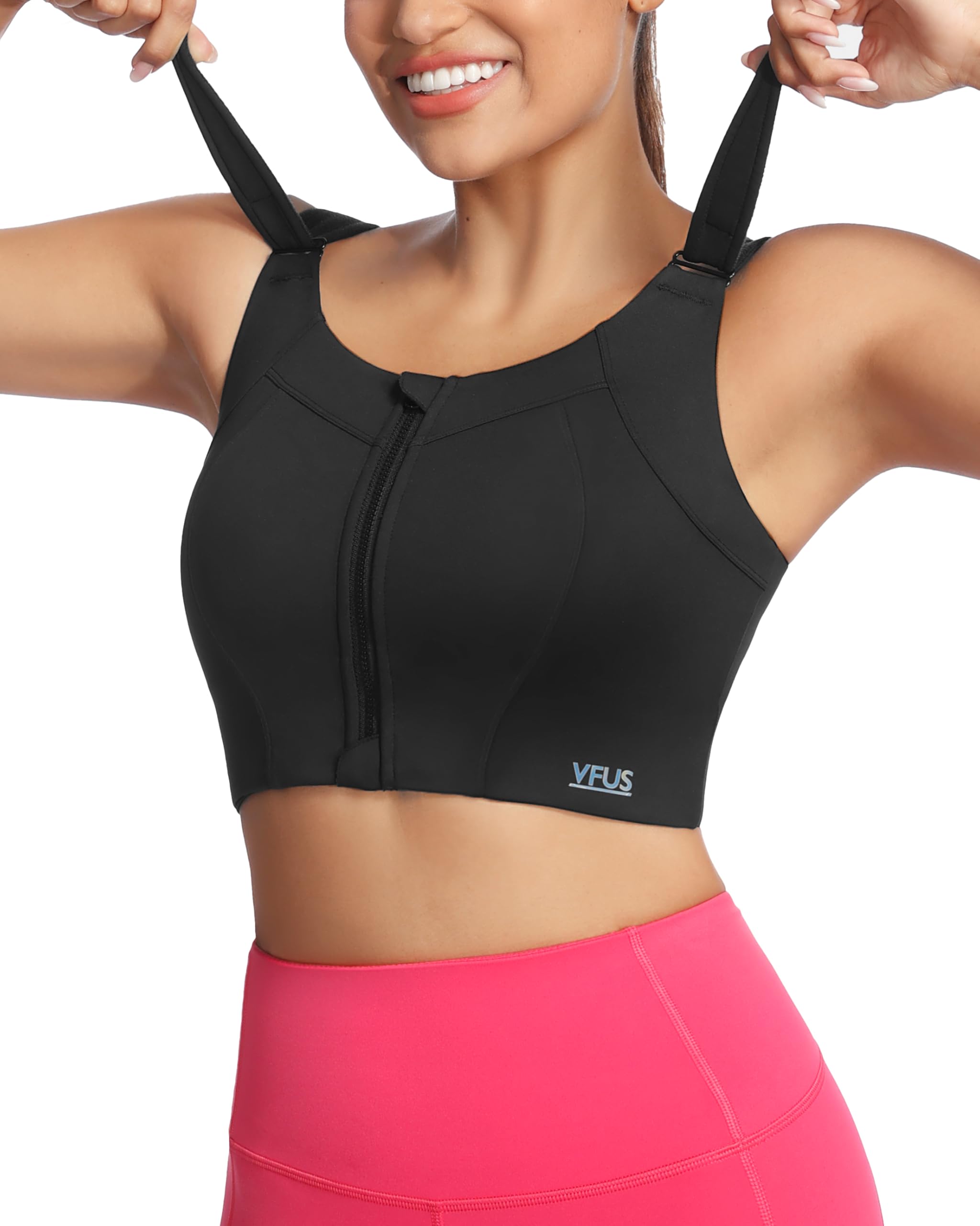 vfus High Impact Sports Bra Zipper Front Adjustable Large Bust No Bounce Wireless Workout for Women Fitness Running-picture-47