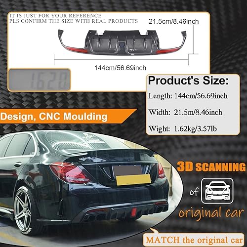 Miniatura 5 de MCARCAR KIT W205 Difusor trasero de fibra de carbono para Mercedes Benz Clase C W205 C300 Sport 2015-2018 C43 C63 AMG Sedan Pre-Facelift parachoques
