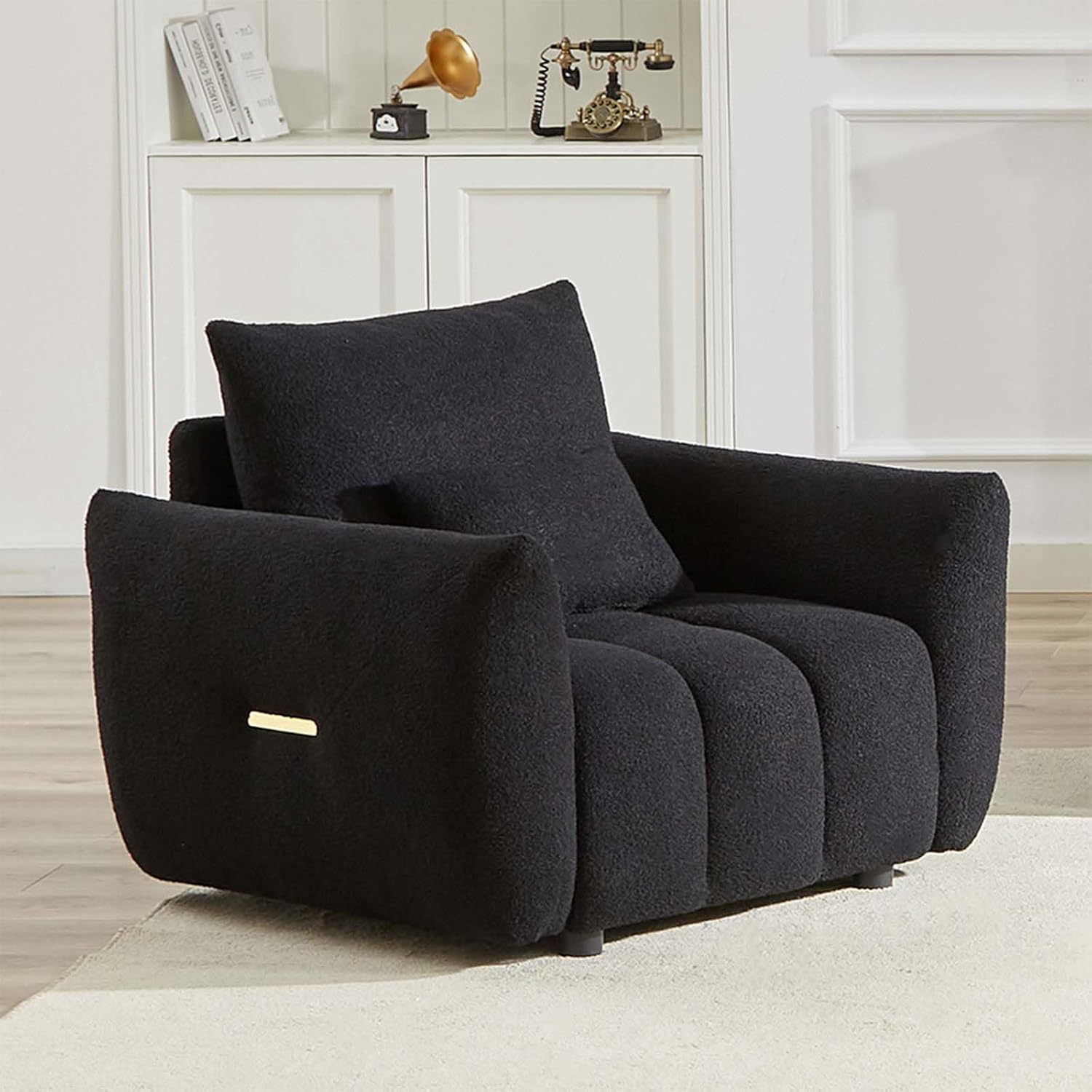 Antetek 35" Modern Accent Single Sofa Chair, Comfy Deep Seat Teddy Living Room Chair, Leisure Boucle Reading Sofa Arm Chair for Bedroom, Office, Apartment, Black