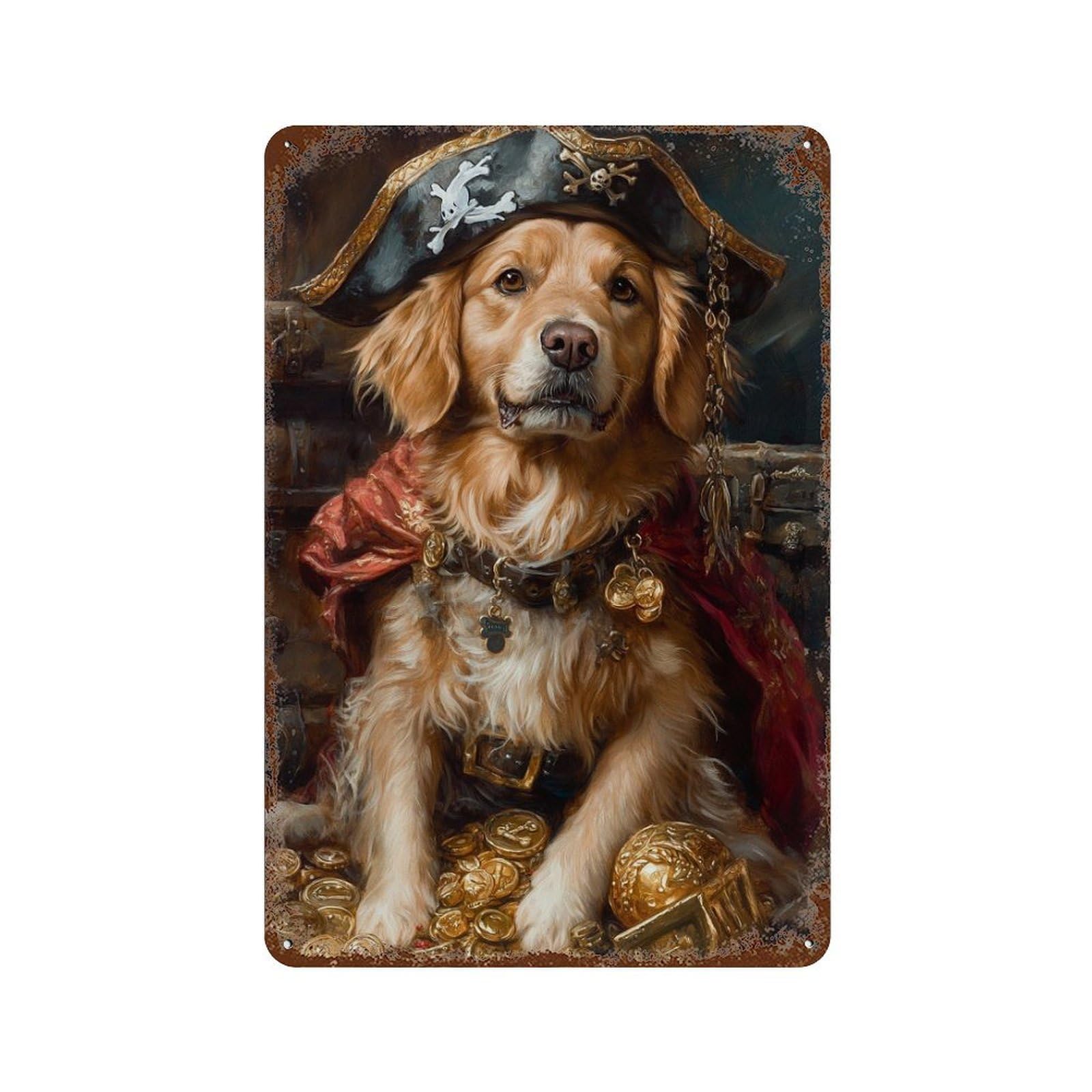 Pirate Dog Treasure Chest-51 Rusty Metal Tin Sign 11.8"x7.9", Old School Wall Decor for Garage, Pub Or Kitchen