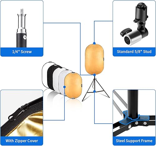 Miniatura 3 de Selens Kit de soporte reflector de luz de 24 x 36 pulgadas23.6x35.4 in, multidisco plegable 5 en 1 con soporte para fotografía de luz y soporte