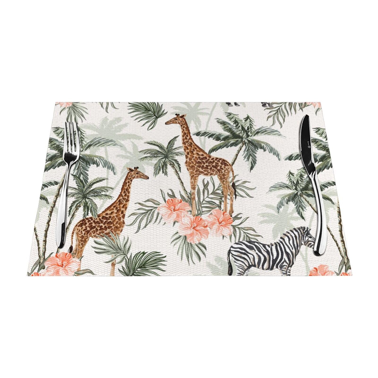 Placemats 1-6 Sets, African Animal Giraffe And Zebra, Washable Placemats For Kitchen Dining Table, Suitable For Kitchen Heat Insulation Table Mats 12x18inches (30x45cm) 6 Pieces
