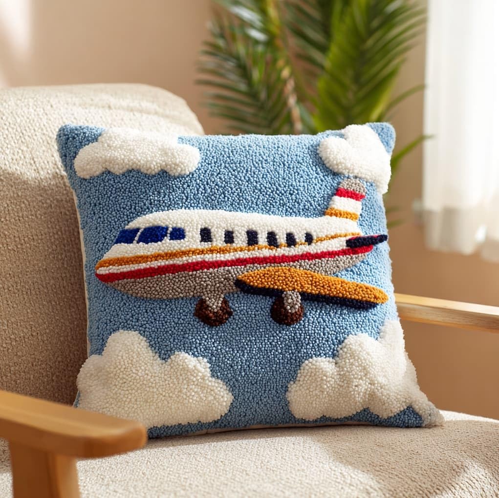 Wallustrioaw Simple Cartoon Airplane Latch Hook Kit 43X43cm,
