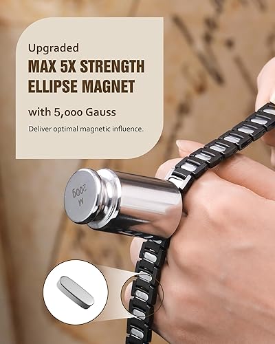 Miniatura 3 de Jecanori Pulseras magnéticas de 5 veces más fuerza para hombre, 5,000 imanes de elipse Gauss, cierre de mariposa prémium y longitud ajustable, color