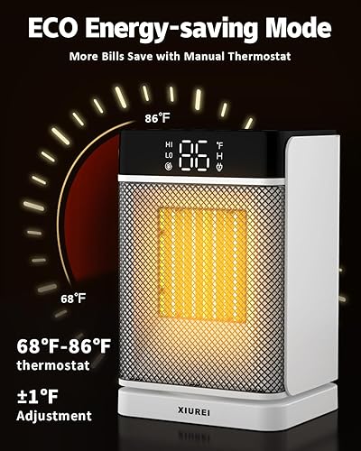 Miniatura 6 de Calentador de espacio para uso en interiores, calor rápido de cerámica PTC de 1500 W, calentador portátil con termostato, modo ECO, oscilación de