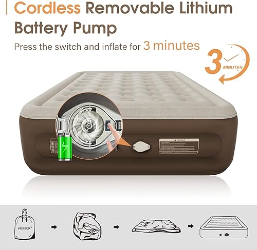 Miniatura 6 de Cama de aire tamaño Queen con bomba recargable desmontable, para camping y uso doméstico, diseño portátil, soporta hasta 660 libras máximo