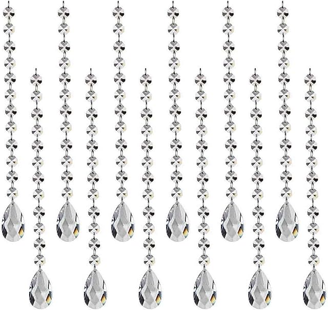 HOHIYA Hanging Acrylic Crystal Decorations Garland Ceiling Light Droplet Prism Bead Wedding Manzanita Tree Centerpiece Clear,Pack of 12)