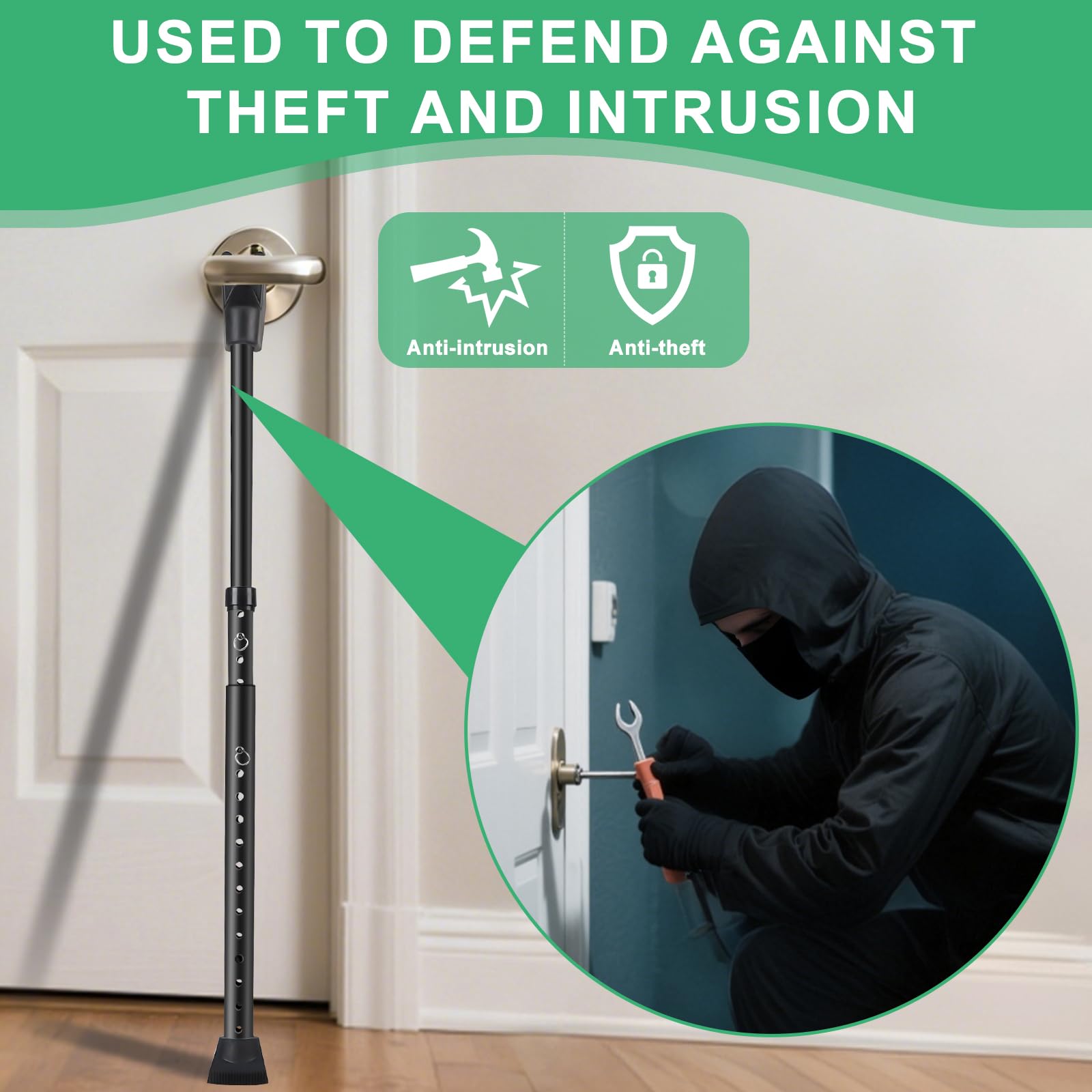 MIGUBIGU Door Safety Bar, Safety Bar for Doors Adjustable 59-123 cm, Burglary Protection Door, Door Secures, Door Handles - Image 4