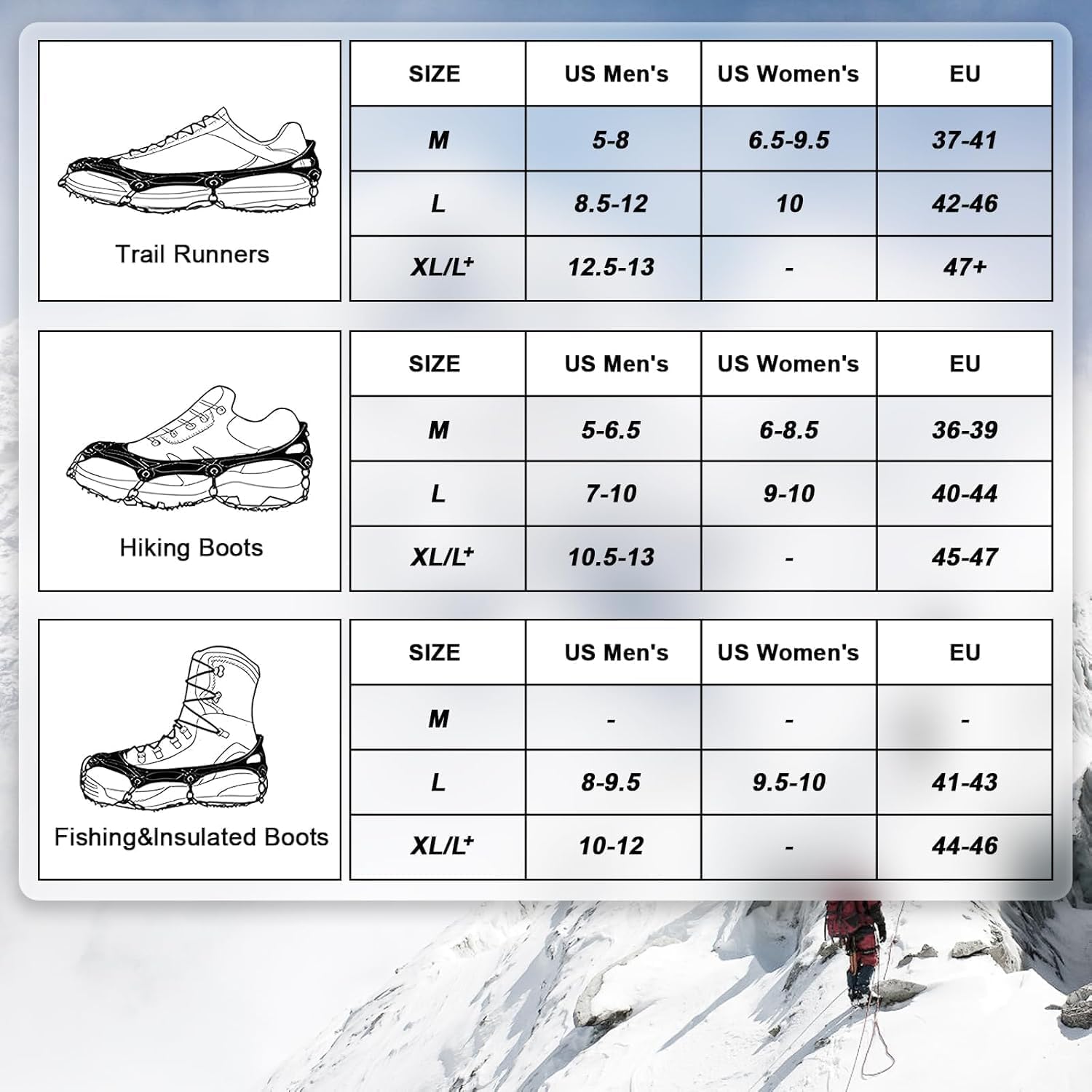 Ice Cleats Traction Snow Grips – kolce ze stali nierdzewnej do wędrówek, wędkowania, spacerów, wspinaczki