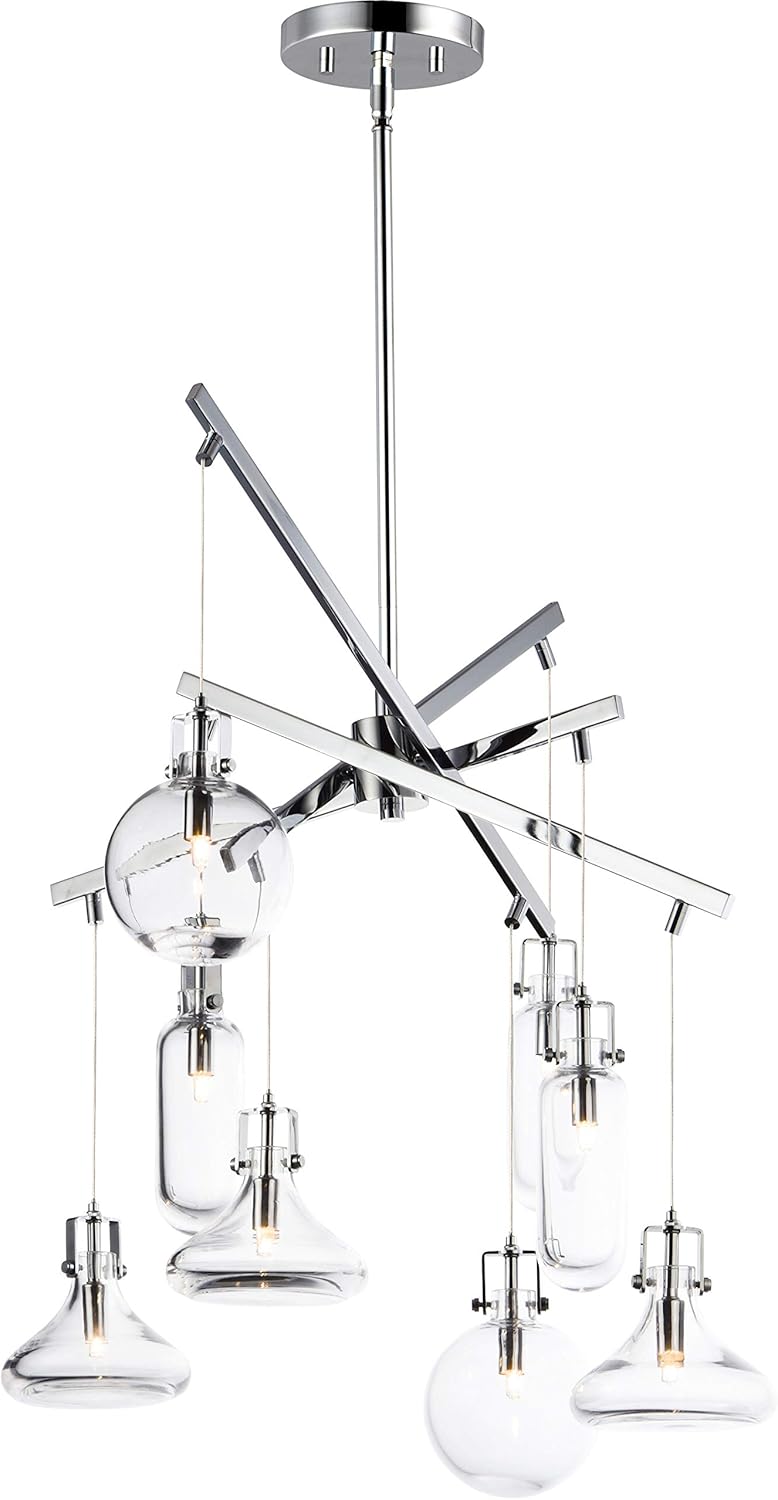 🔥 ET2 E24308-18PC Kem Thick Clear Glass Multi-Shape Pendant Ceiling Lighting, 8-Light Xenon 320 Total Watts, 26"H x 22"W, Polished Chrome