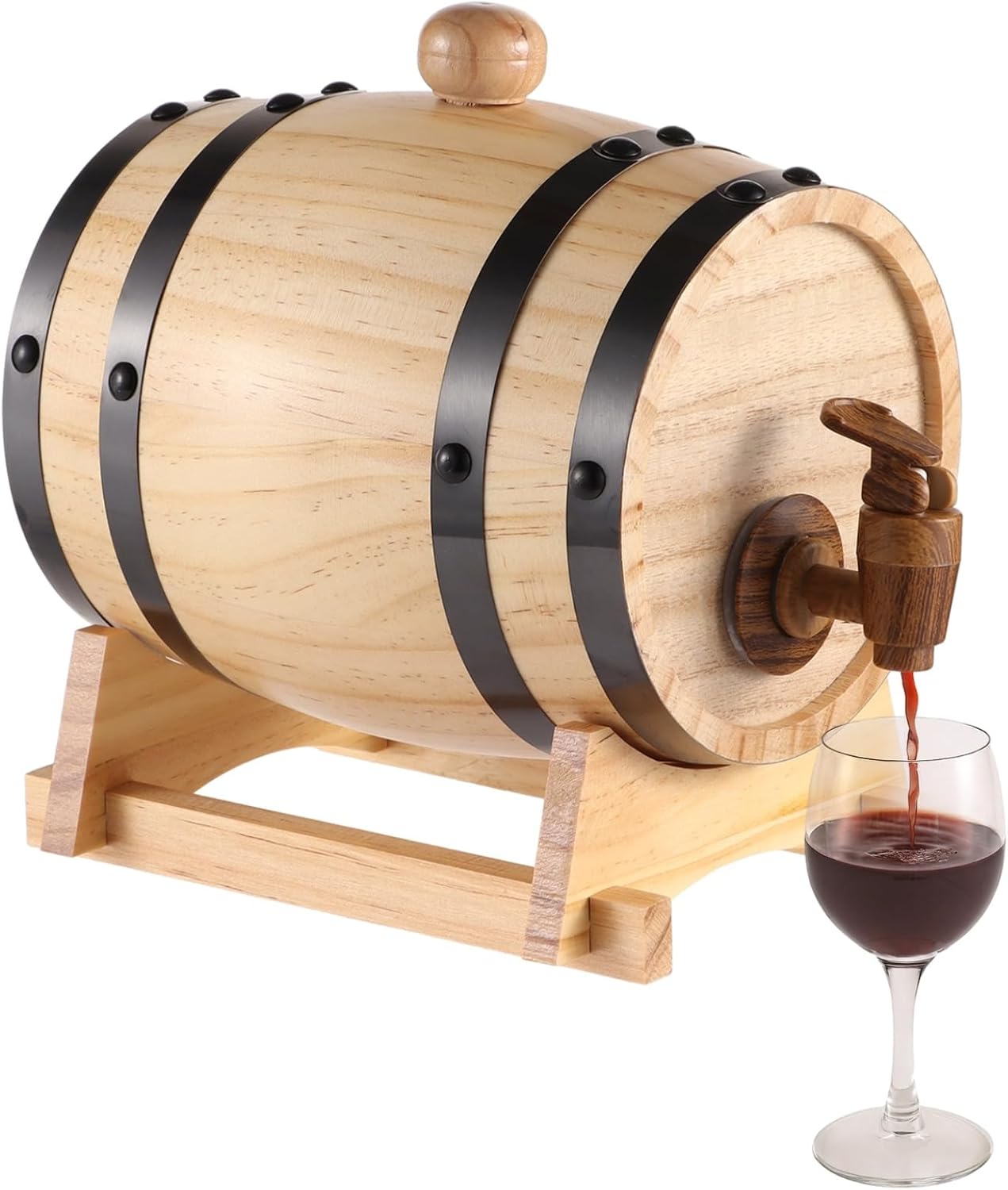 1 l/33.8 fl oz Oak Aging Barrel for Home Wine, Whiskey, Spirits, Charred American Oak Barrel, Traditional Design with Wood Faucet, Perfect for Dispensing & Finishing