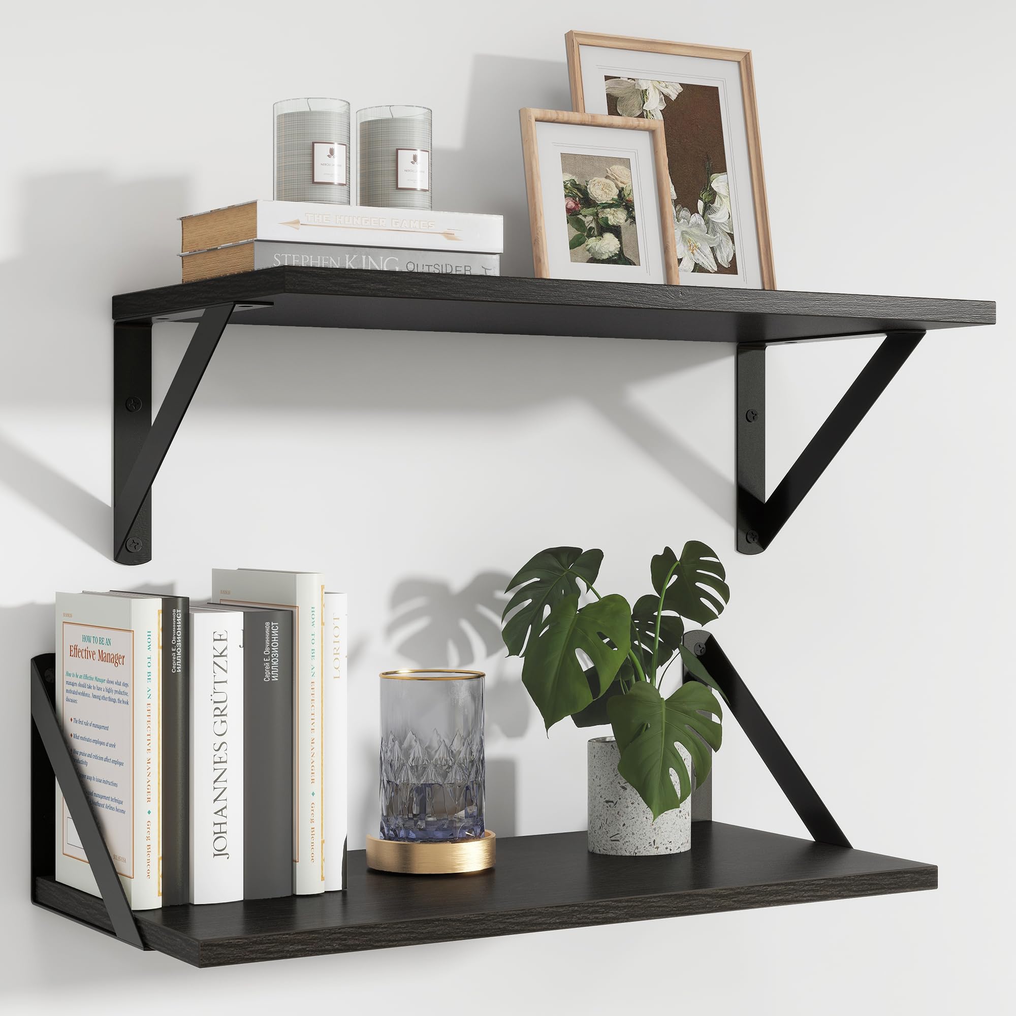 Feihorrm Shelves for Wall Set of 2, 90 x 30 cm Deep Wall Shelves, White Wooden Shelves with Metal Brackets, Wall Shelf for Living Room, Bedroom, Kitchen, Bathroom and Office
