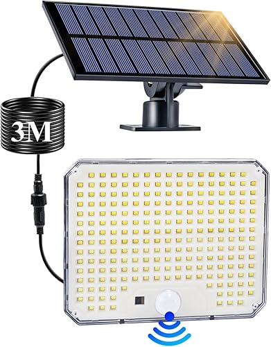 Reflectores solares para exteriores, 226 luces LED con sensor de movimiento, iluminación solar del atardecer al amanecer con 3 modos, control
