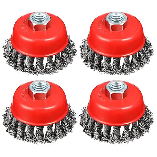Shitime - Cepillo de alambre de 4 pulgadas, rueda de alambre trenzado grueso para amoladora angular, eje roscado de 58 pulgadas a 11, cepillo de