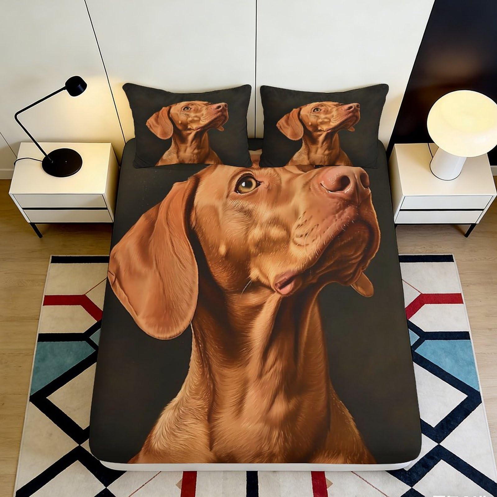 3D Printed Brown Dog Fitted Sheet Microfiber Bed Cover Realistic Animal Pattern for Bedroom Guestroom Decor 90x200x25cm