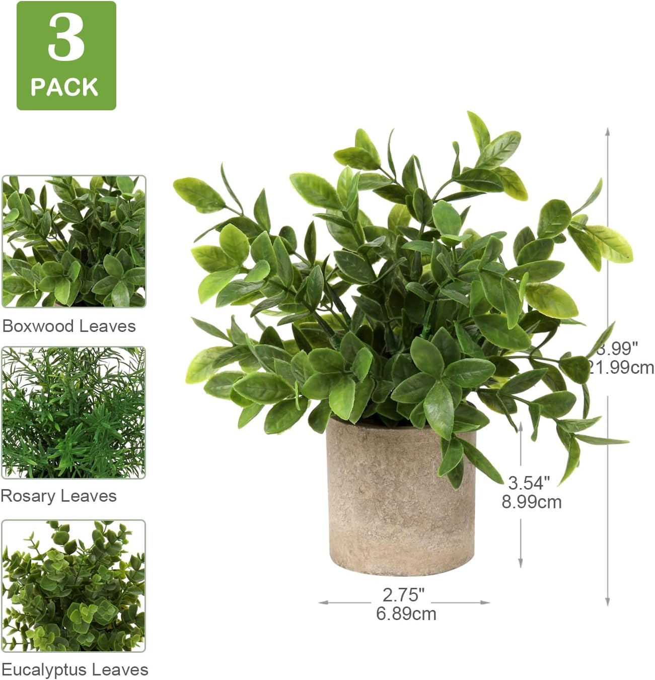 Briful Artificial Potted Plants Set of 3 Small Faux Plant Eucalyptus Mini Fake Plant Decor for Home Table Office Room Desk Bathroom Shelf Kitchen Rustic Farmhouse Mantel Decoration