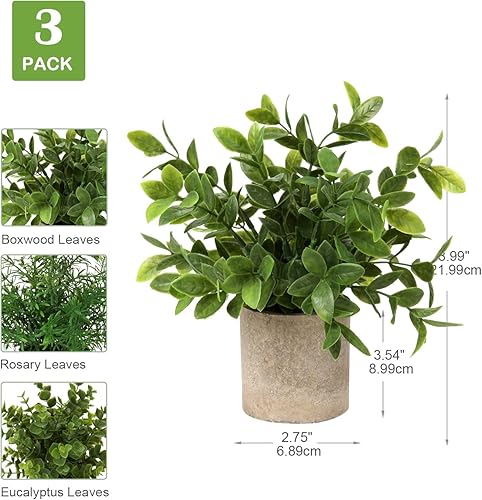 Miniatura 2 de Briful Juego de 3 plantas artificiales en maceta, plantas pequeñas, de eucalipto, decoración de plantas falsas para el hogar, mesa, oficina,