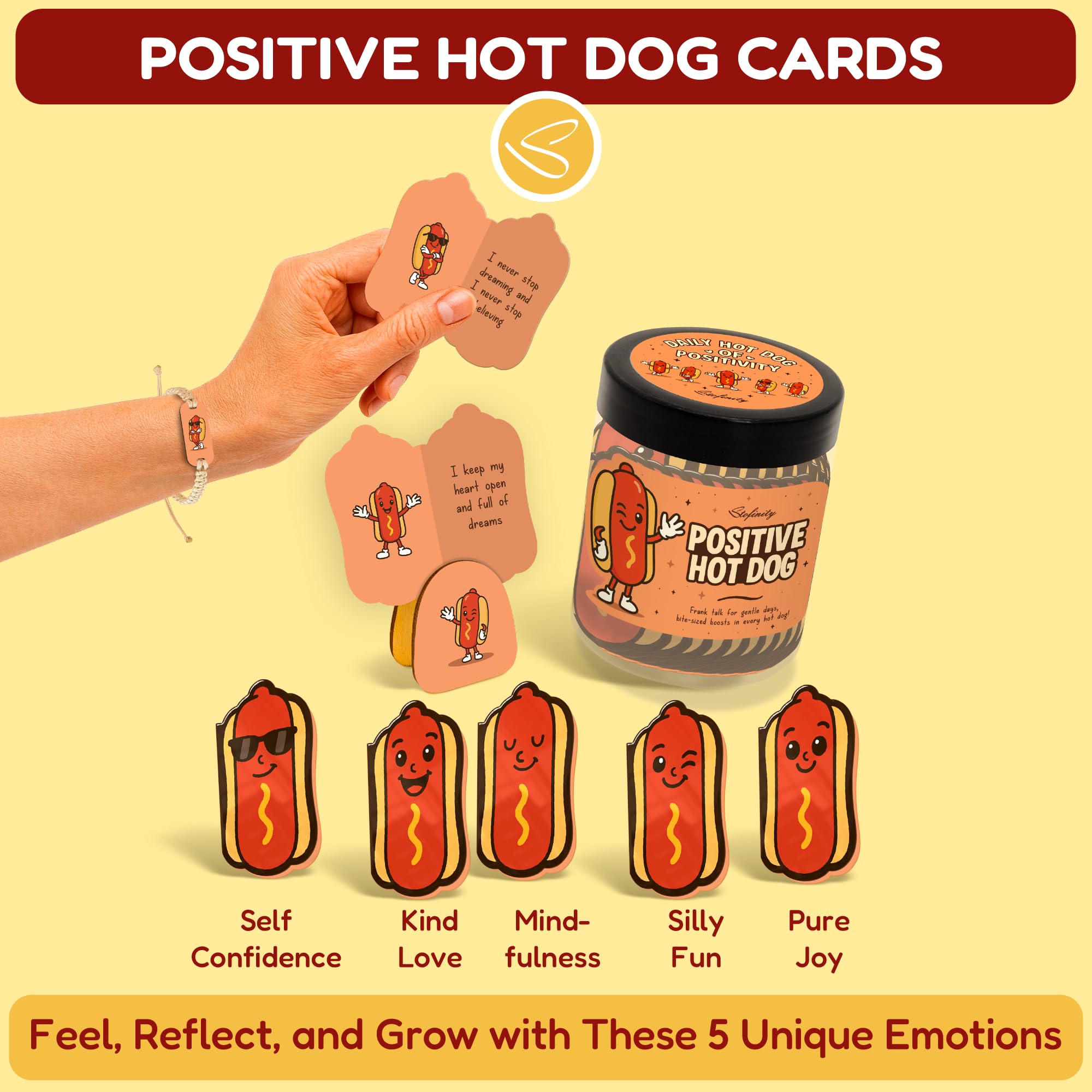Stofinity Emotional Support Hot Dogs Gifts - Funny White Elephant Gifts For Teen Girl Trendy Stuff, Positive Affirmations Cards For Women Birthday, Hotdog Card For Christmas Basket Gift