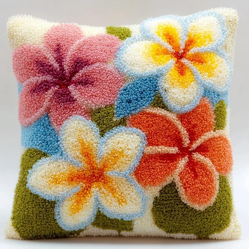 Axiangzik C Latch Hook Diy Pillow Kit,Frangipani Ushion Over 43X43cm