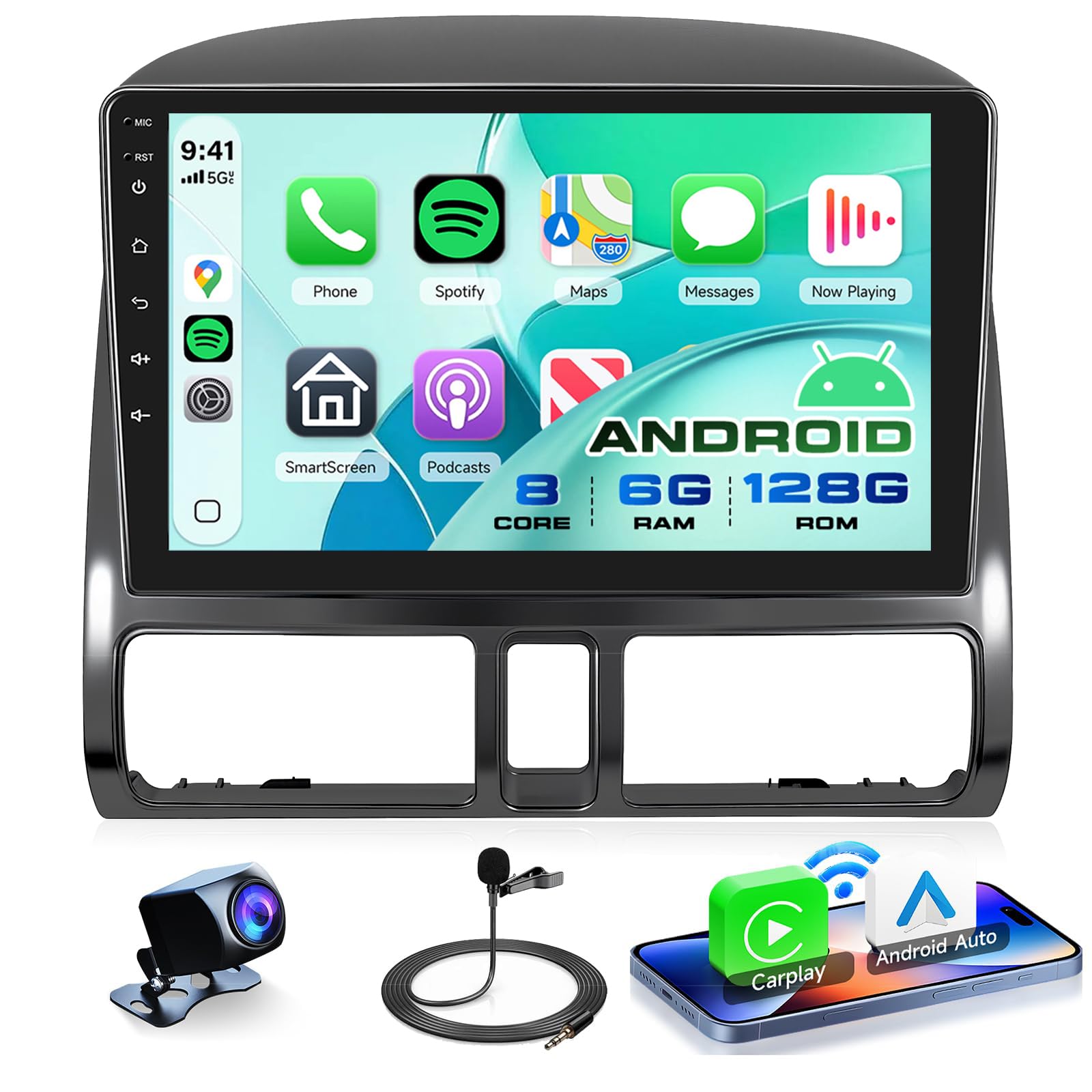 8 Core 6G+128G Android 15 Car Radio for Honda CRV 2002-2006, Rimoody Car Stereo Wireless Carplay Android auto GPS WiFi 9'' Touchscreen Mirror Link DSP