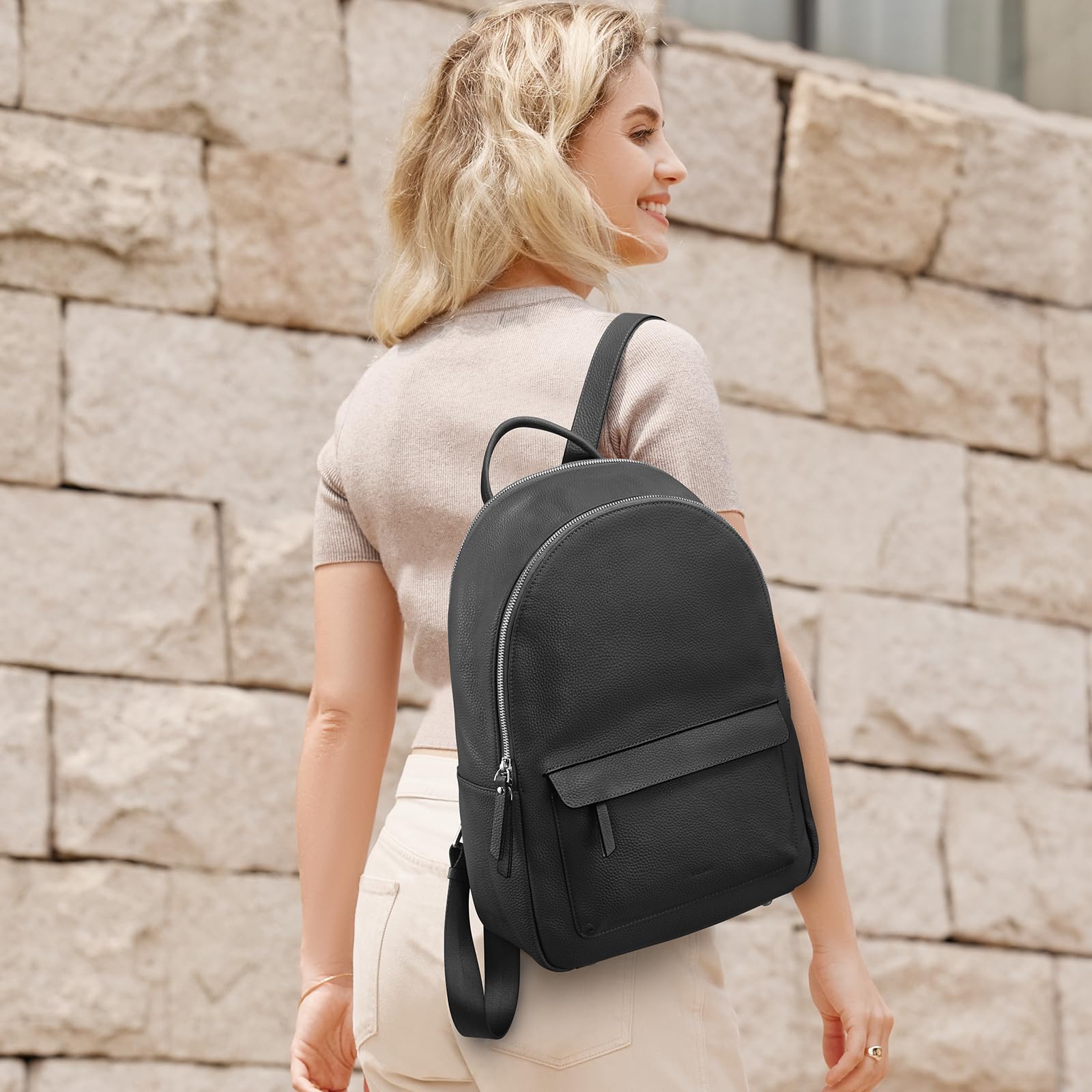 SZone Women\'s Cowhide Leather Black Backpack Purse S-zone Black Cowhide Backpack - Etsy main image 3