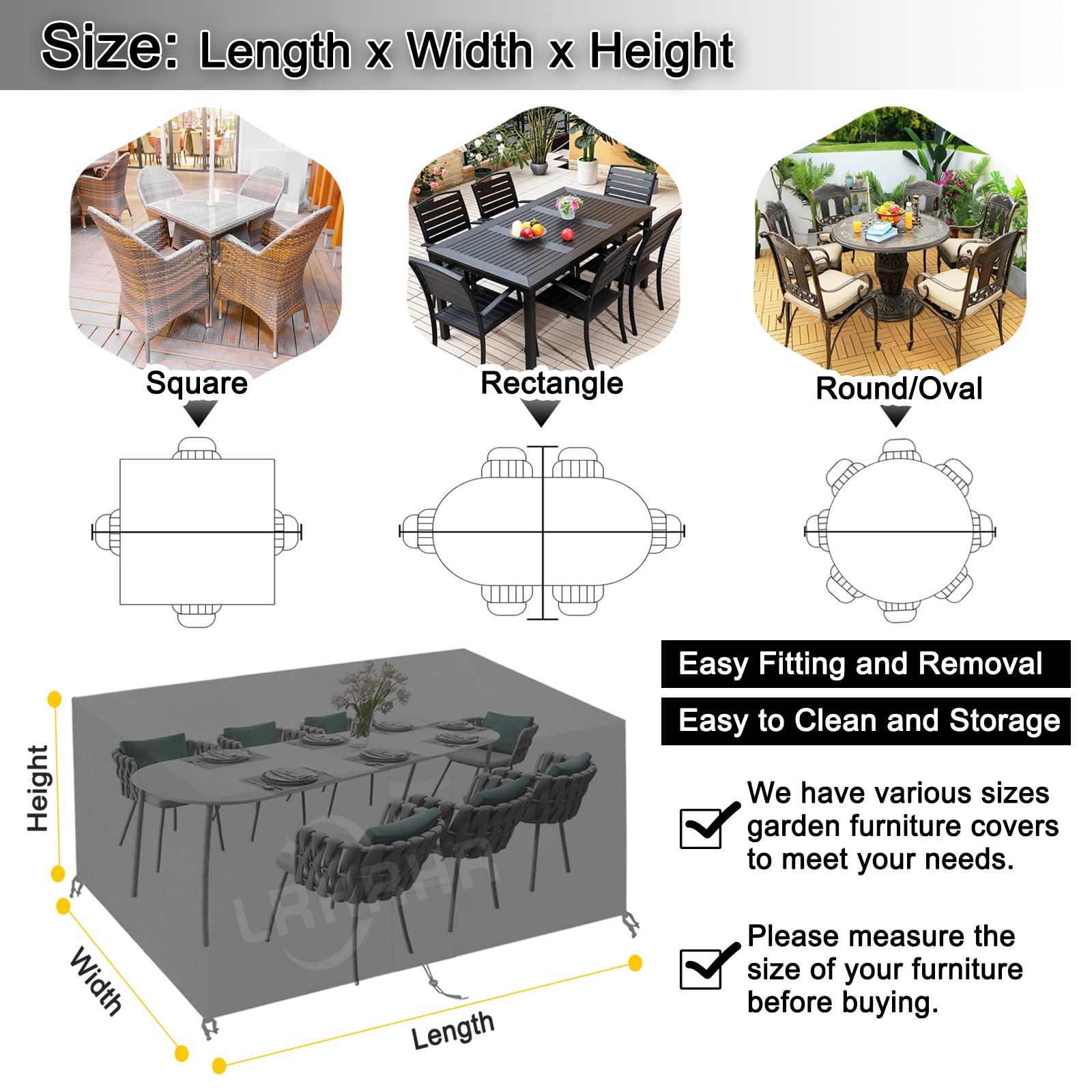 Abdeckung Gartenmöbel Rechteckig Abdeckhaube Gartentisch 420D Oxford Gewebe Wasserdichtes Winddicht Schutzhülle für Gartentisch Möbelsets-Silver|| 290x260x140cm/LxWxH