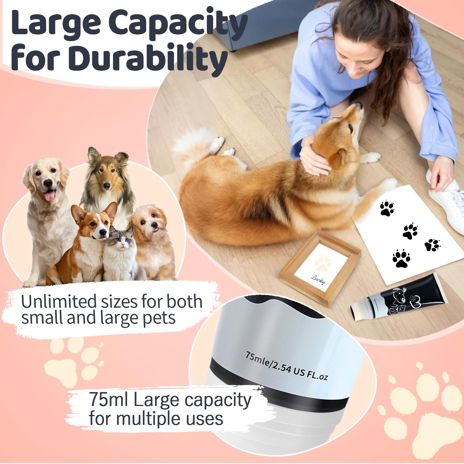 Nabance 75ml Dog Paw Print Kit, Cat Paw Print Kit, Pet Paw Print Kit with Sponge Attachment, Easy to Colour&Clean - Image 4