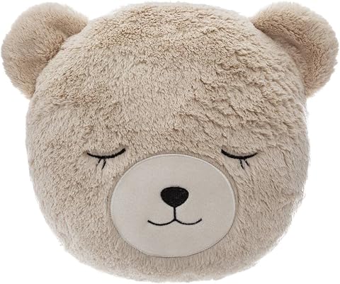 Atmosphera - Cuscino per bambini con orsetto in finta pelliccia, diametro 28 cm, design interno