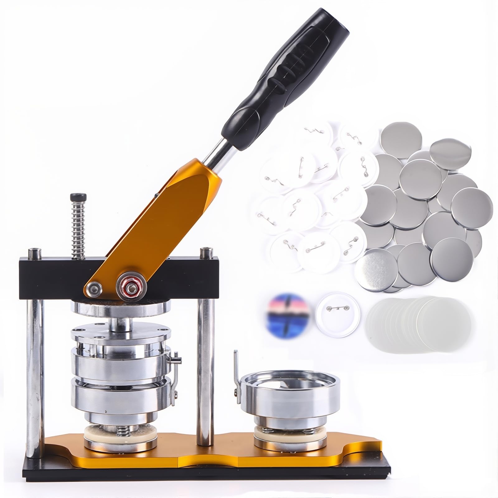 Machine à badges rotative, presse à boutons ronds avec 100 matériaux, construction en métal durable, poignée économe en main-d'œuvre pour créer des broches et des porte-clés