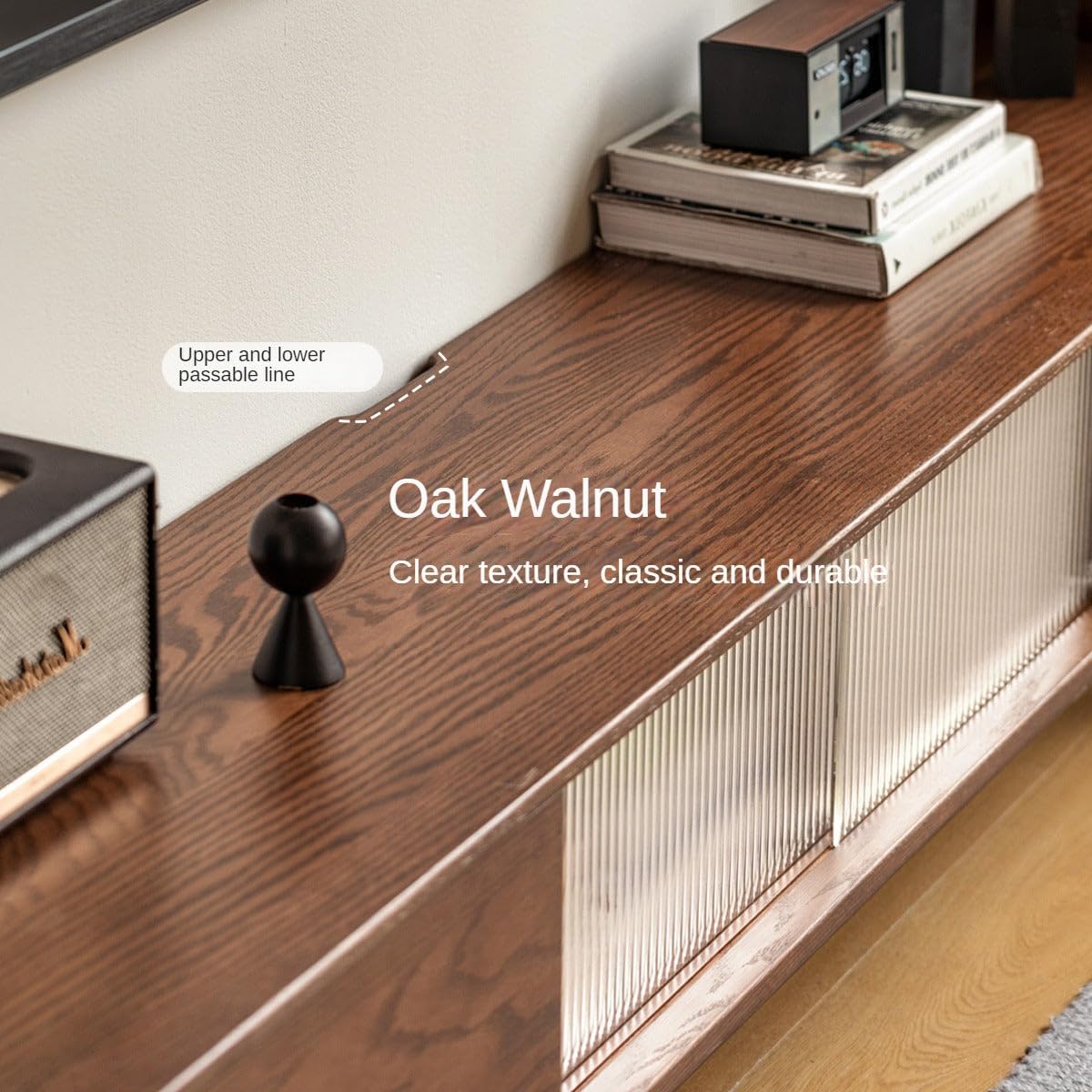 GVAwood Oak Solid Wood Modern Simple Floor TV Cabinet. 86.6x13.7x16.9 inch / 220x35x43.5 cm/Walnut Color/TV Cabinet