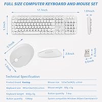 Vista 5 de Combo de teclado y mouse inalámbricos, teclado blanco lindo de 104 teclas con pad numérico y mouse para Windows, computadora, PC, portátil (blanco)
