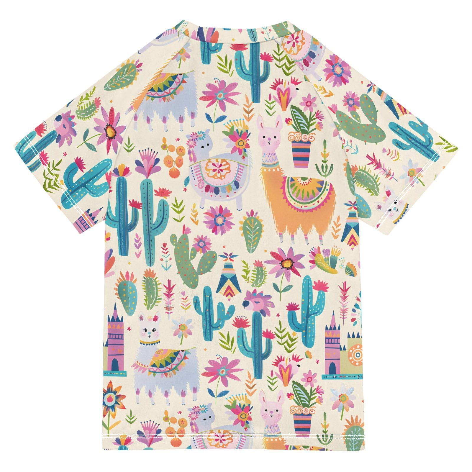 ALAZA Kids Rash Guard Boys Toddler Swim Shirts Short Sleeve Cute Llamas Castles UPF 50+ 3T