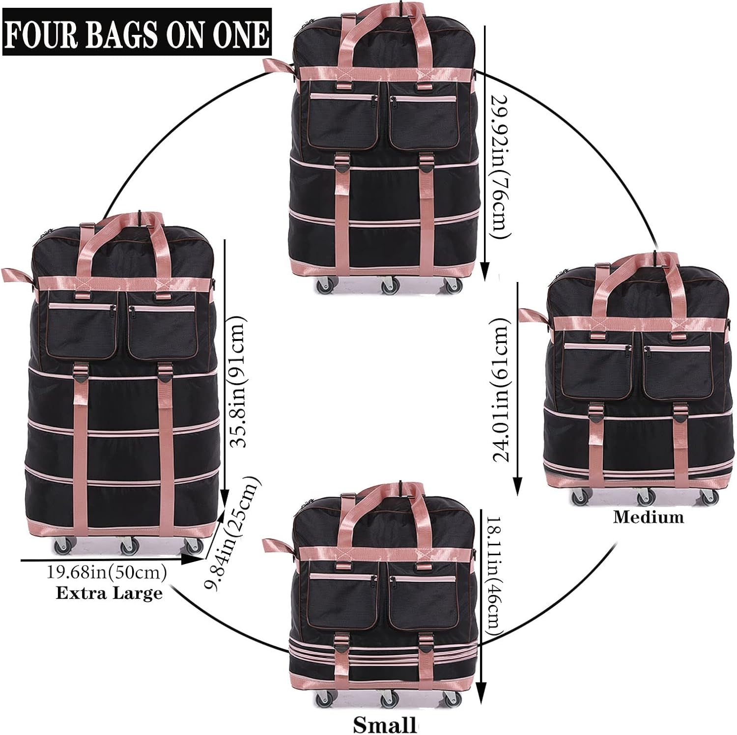 Miniatura 3 de ELDA Maleta plegable expandible con 6 ruedas silenciosas de TPR para viajes maletas de gran capacidad para hombres y mujeres Maleta plegable