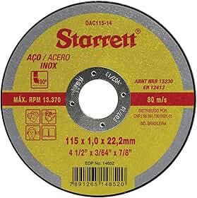 Disco Abrasivo de Corte, Diâmetro Externo 115mm, Furo 22,23mm, Espessura 1mm Ref. DAC115-14