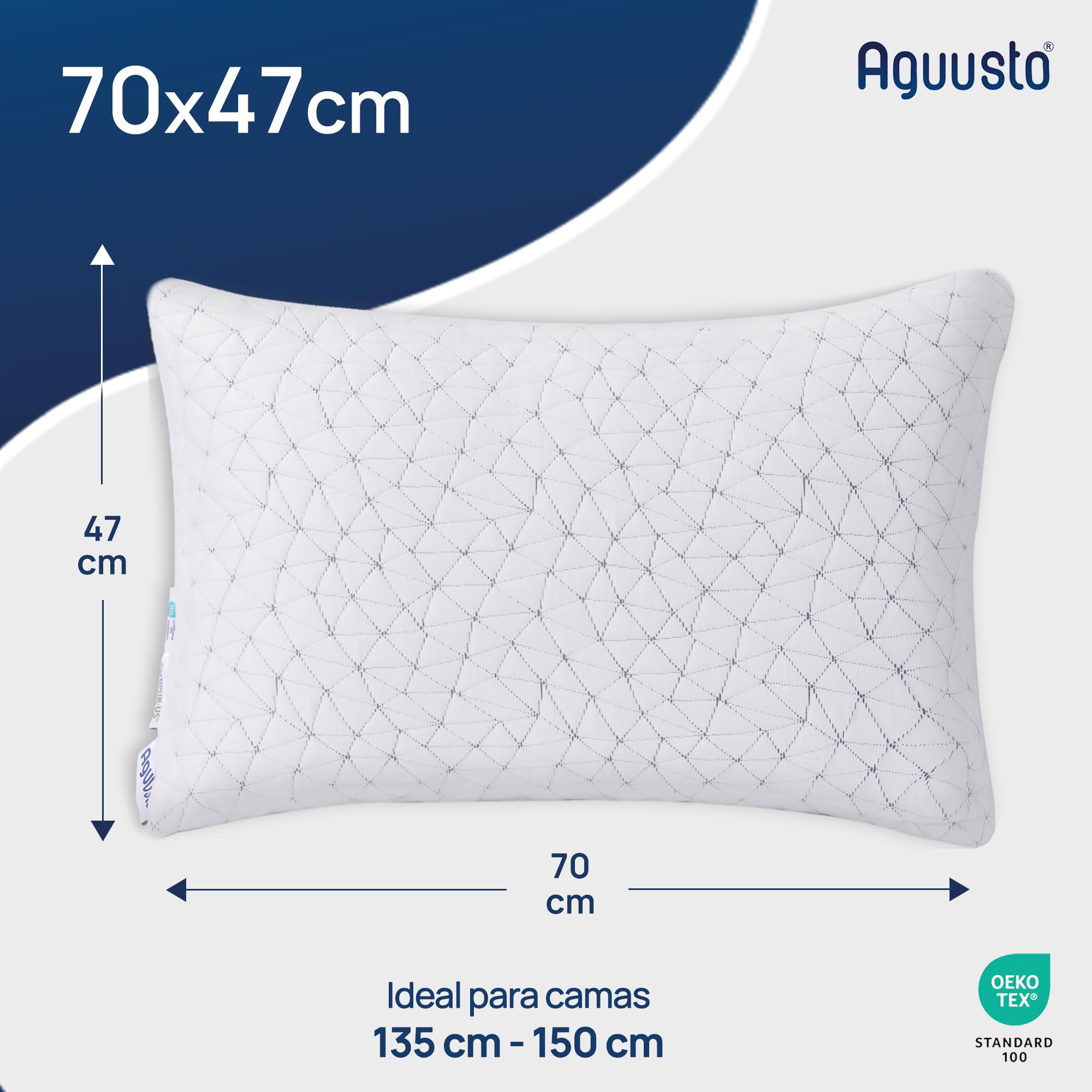 Oficial Almohada de Gel Viscoelástica Premium - Relleno Ajustable - Doble Funda Lavable y Transpirable, para Dormir de Lado, Boca Arriba o Boca Abajo, Memory Foam, Augusto Matrimonial 70cm