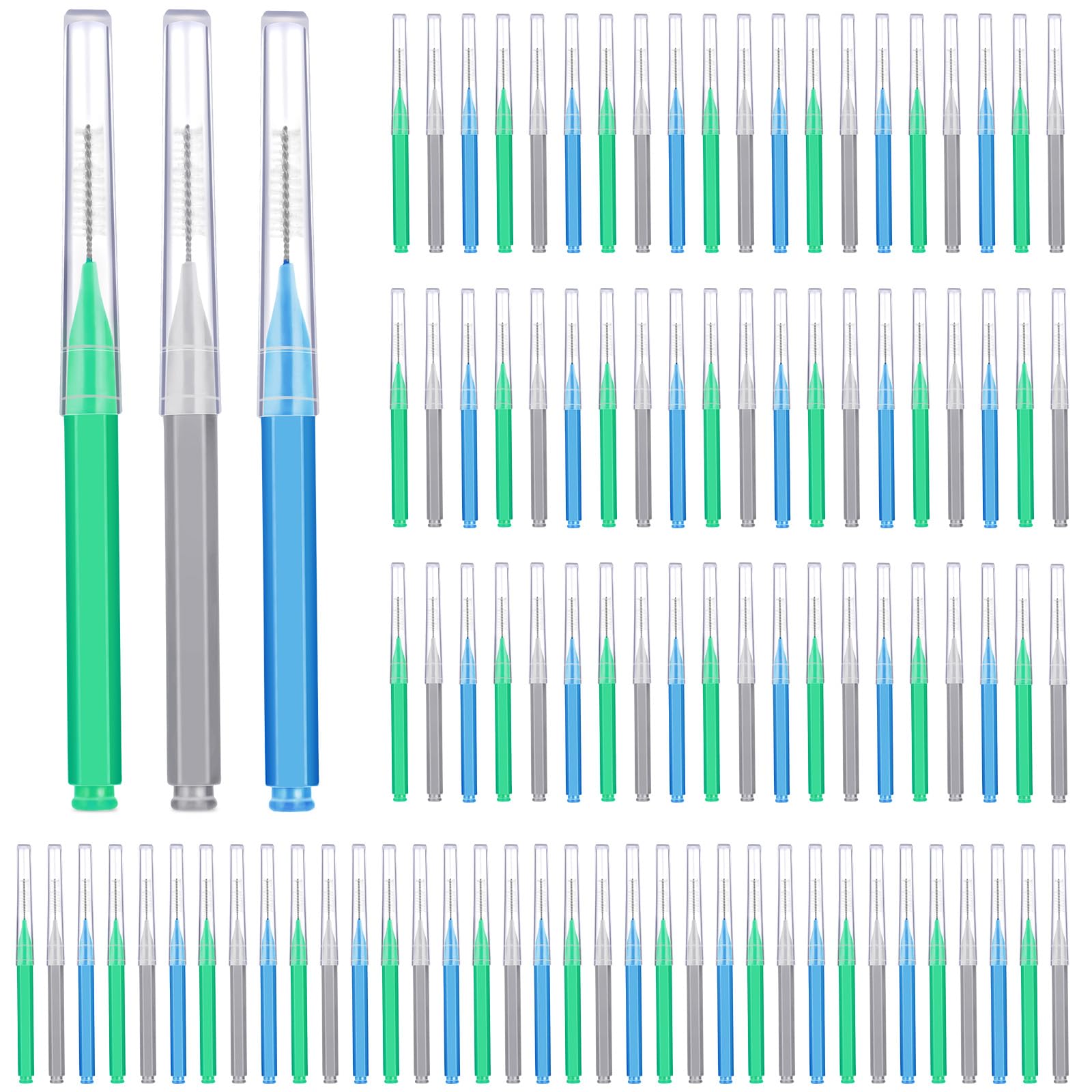 Patelai 100 Pcs Braces Dental Brushes,Blue, Grey, Green,Various Sizes
