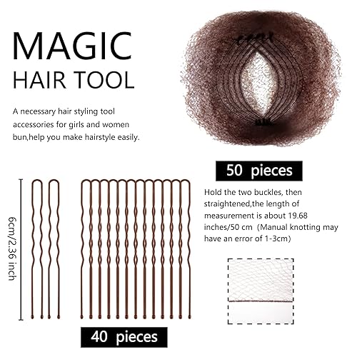 Miniatura 2 de Zonon Hair Nets - Juego de 50 piezas de malla con borde elástico invisible y alfileres en forma de U paquete individual de 197in 40 alfileres en